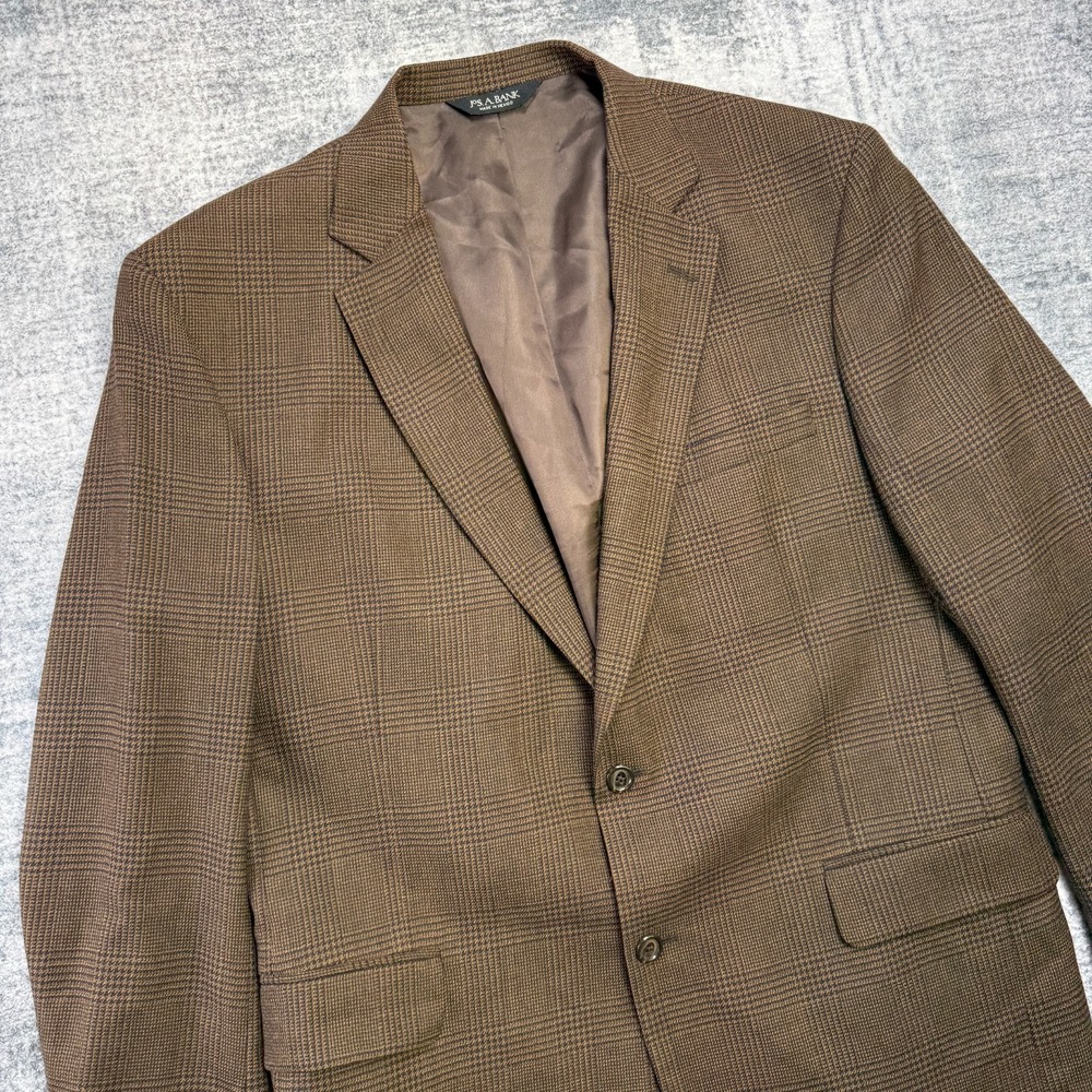Jos A Bank Blazer Mens 44L Brown Glen Plaid Suit Jacket Sport Coat Wool‎ Lined